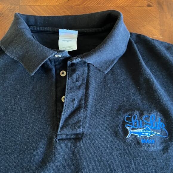 Hanes Mens XL Black Golf Polo Shirt Lu Lu’s Maui Embroidered Logo - Picture 4 of 9